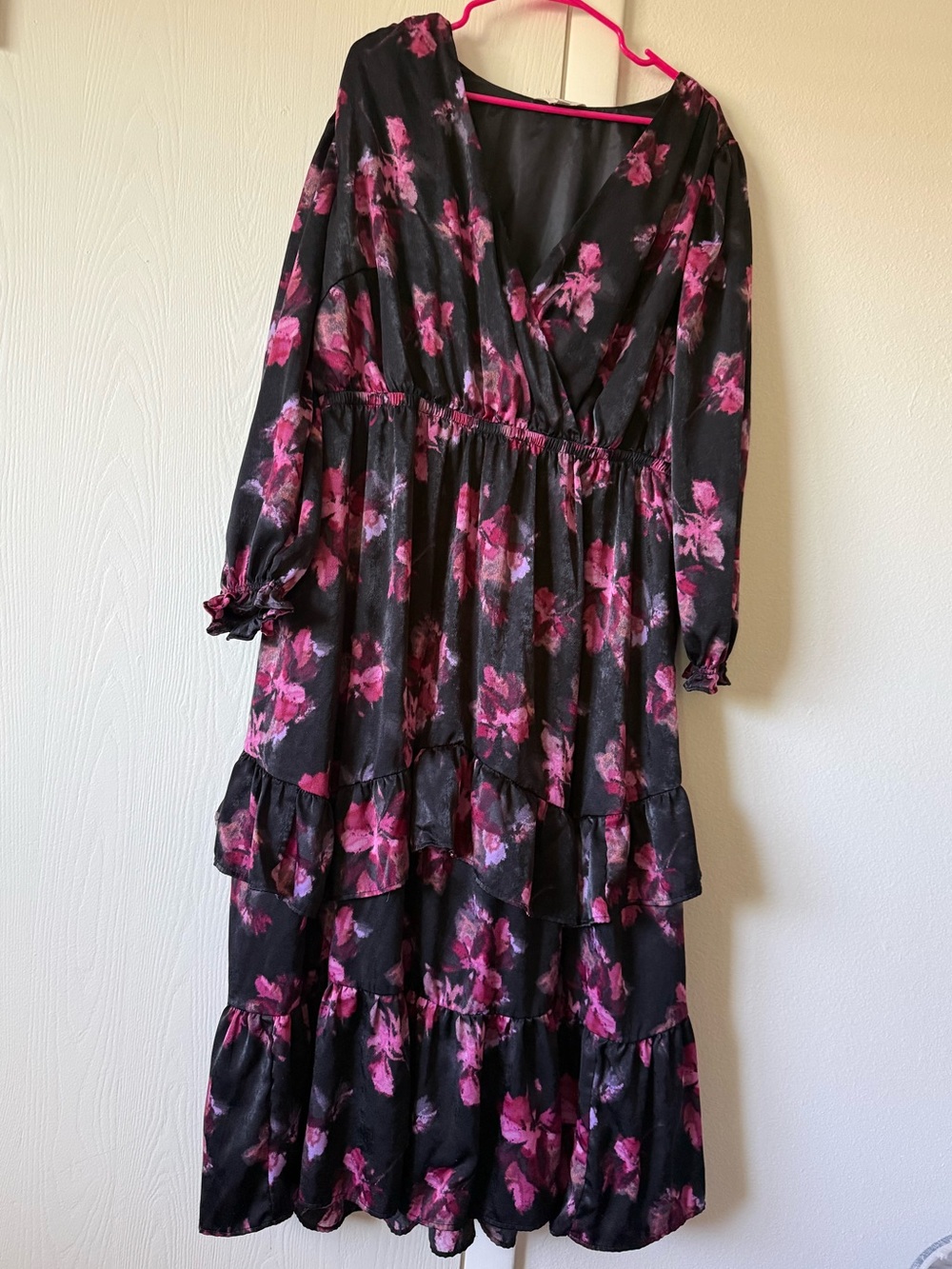 Terra & Sky Dark Floral Ruffle Maxi dress long sleeve 1X